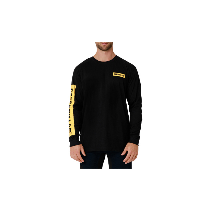 Caterpillar Men's Icon Block Long Sleeve T-Shirts Black/Yellow CAT-15906